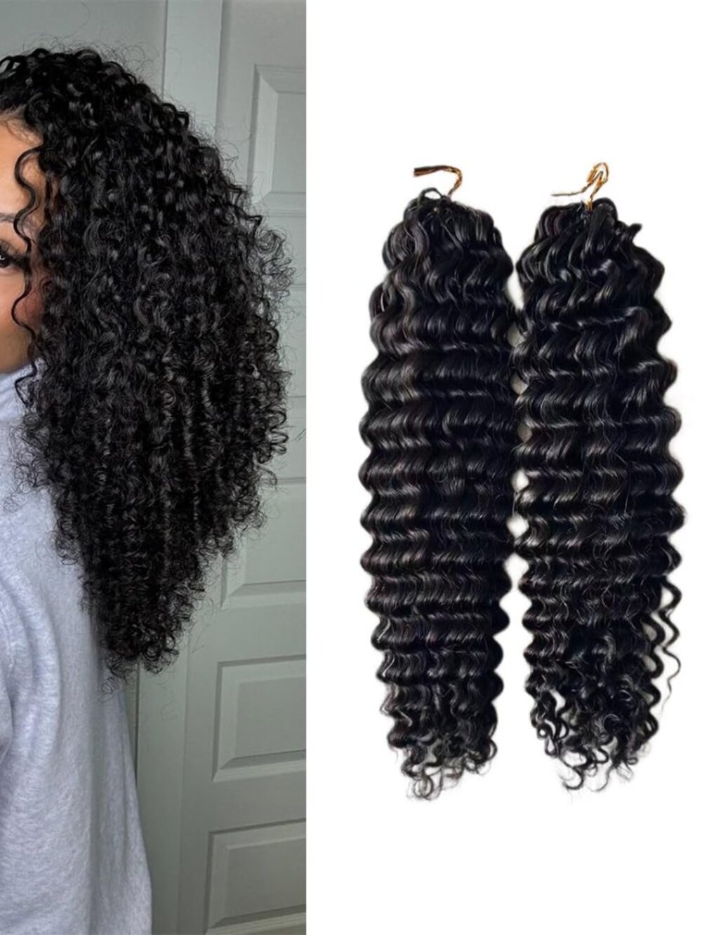 Flower Season 20" Human Hair Water Wave 120g Pre Looped Black Crochet Extensions